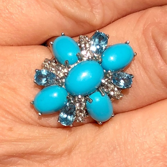 Gem Insider Turquoise & Multi Color Topaz ring Sz8 - Picture 1 of 8